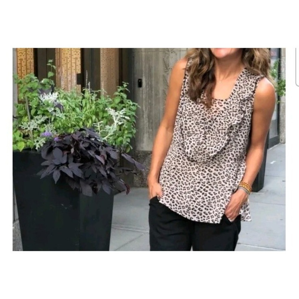 CAbi #3612 "Flutter Blouse" Leopard Cheetah Tops Career Work Sz SMALL Ruffle